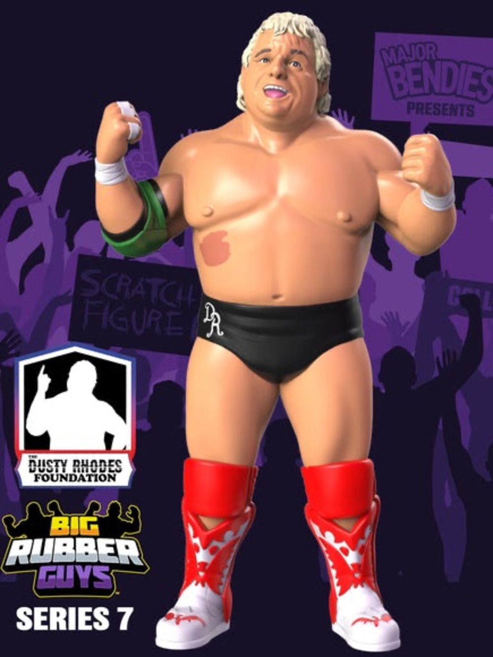 Big Rubber Guys Dusty Rhodes Figure - Blonde Hair, Black & Red & Green Elbow
